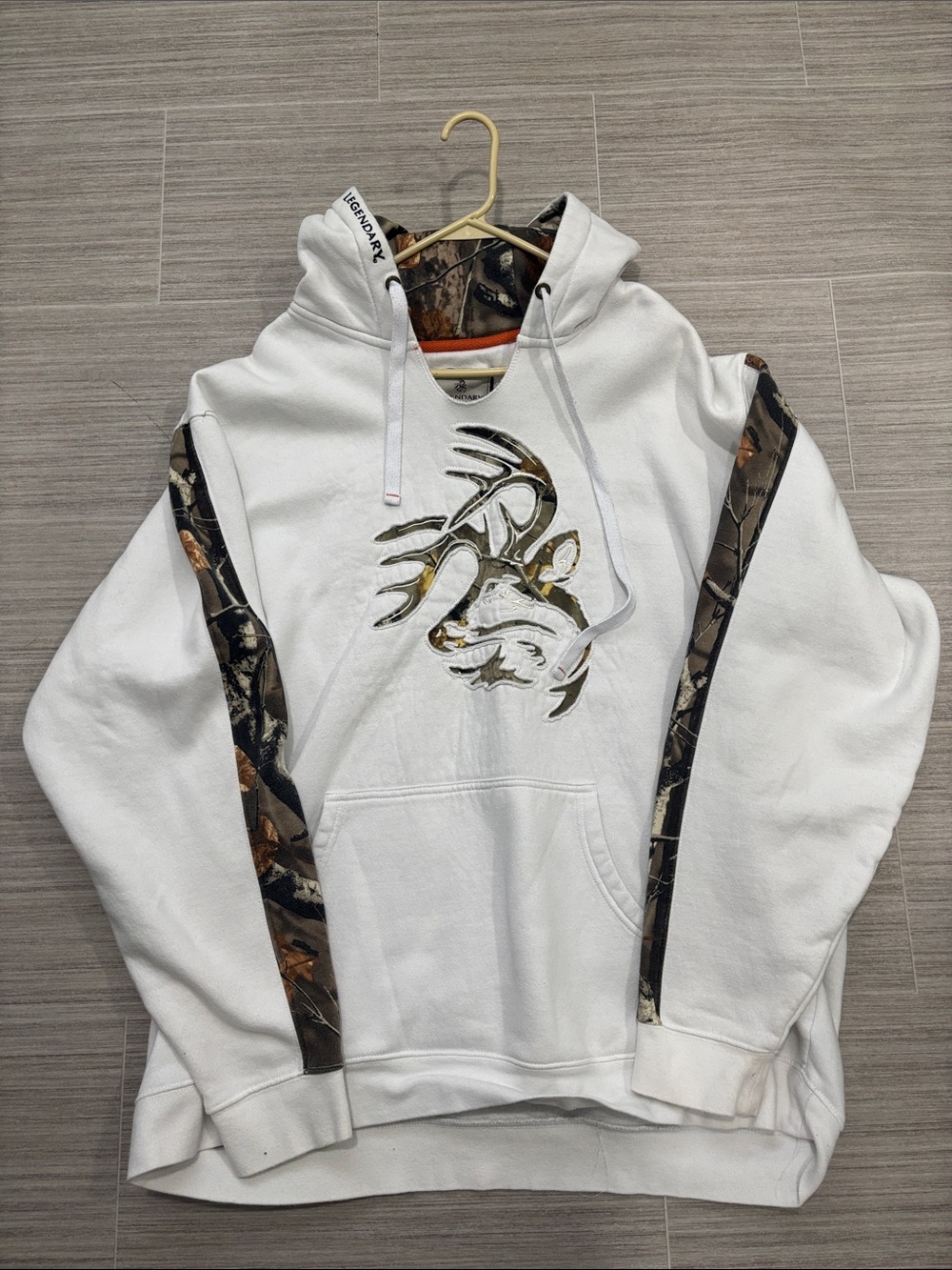 Legendary Whitetails White Hoodie with Brown Camo Accents